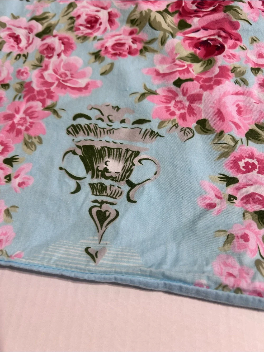 RARE Vintage Floral Aqua Blue King Pillowcase. Vintage Cottage Style.